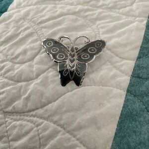 Vintage Sterling Silver and Black Enamel Siam Butterfly Pin/ Broach